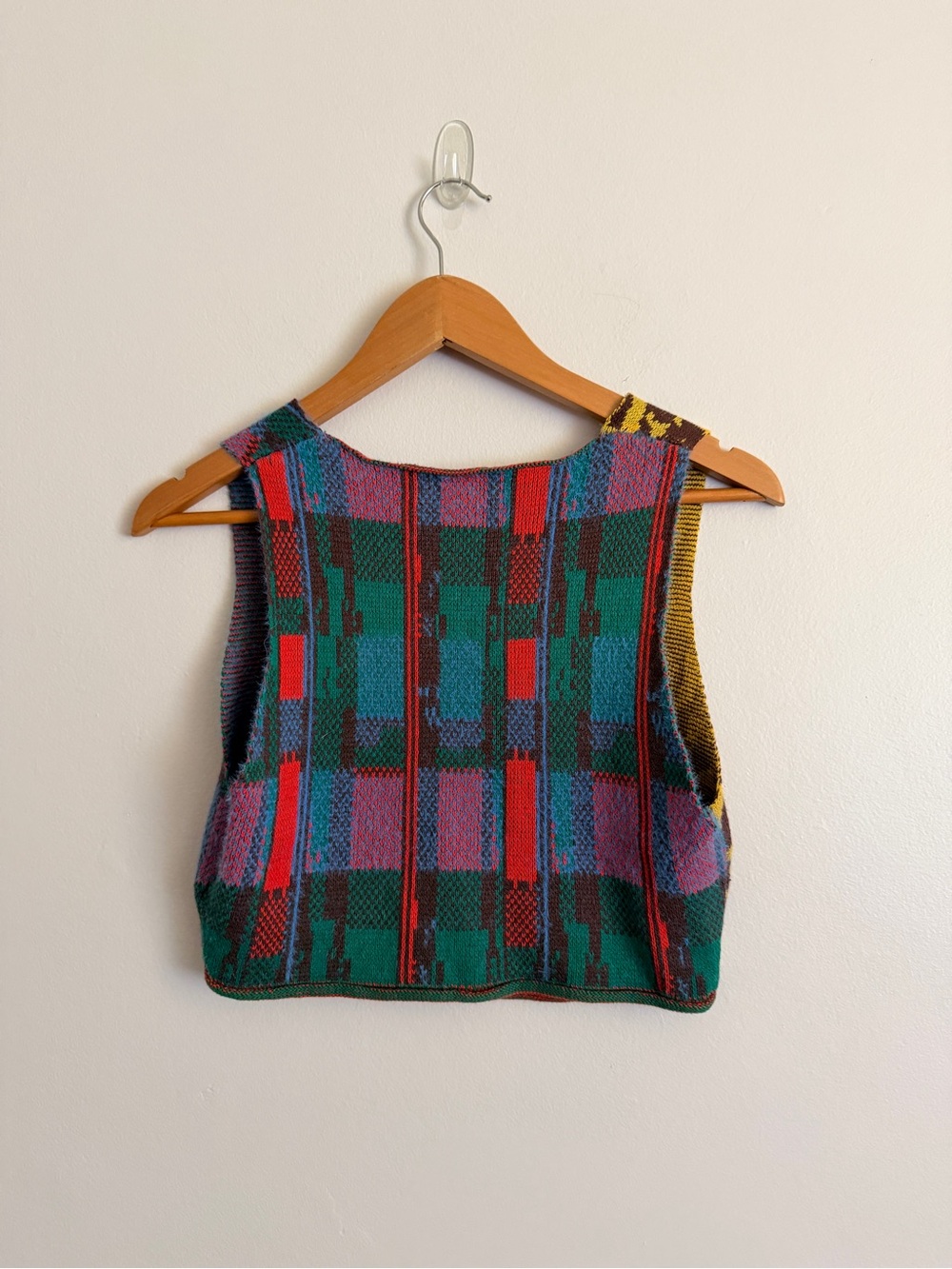 Urban Outfitters Yellow & Brown Leopard + Multicolor Plaid Knit Crop Vest - Picture 4 of 4